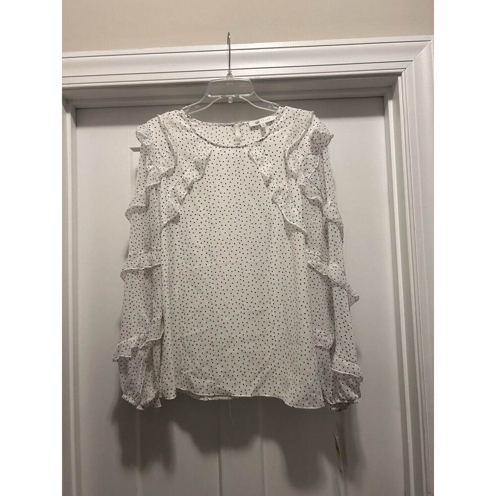 New Fiver Women’s Workwear White With Black Polka Dots Medium Long Sleeve Top